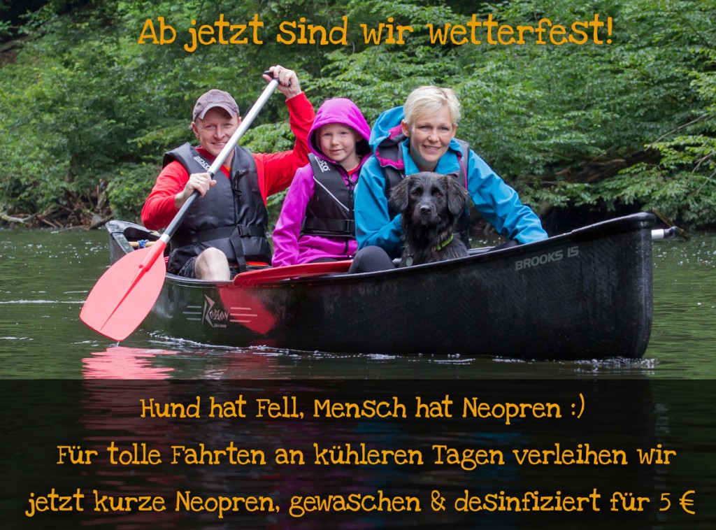 Hundekanu Jetzt mit Neoprenanzügen